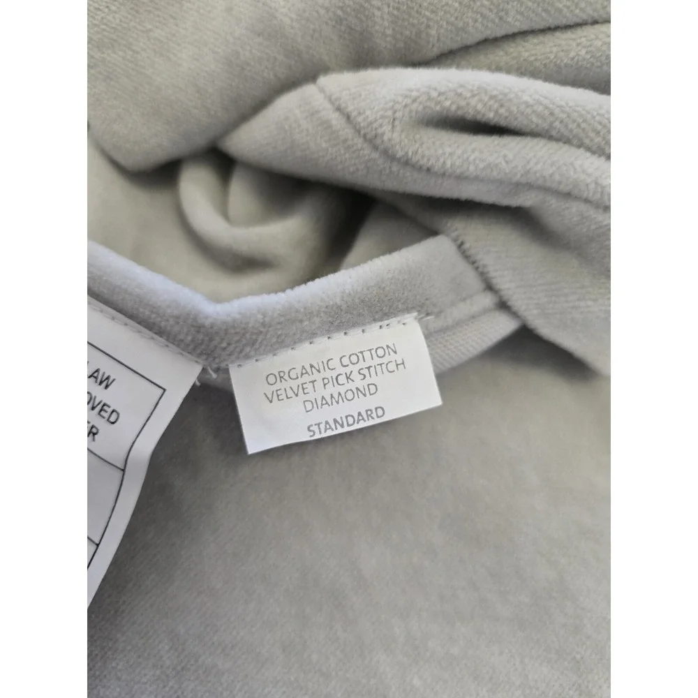 Restoration Hardware Organic Cotton Velvet Diamond Sham Grey Standard Size